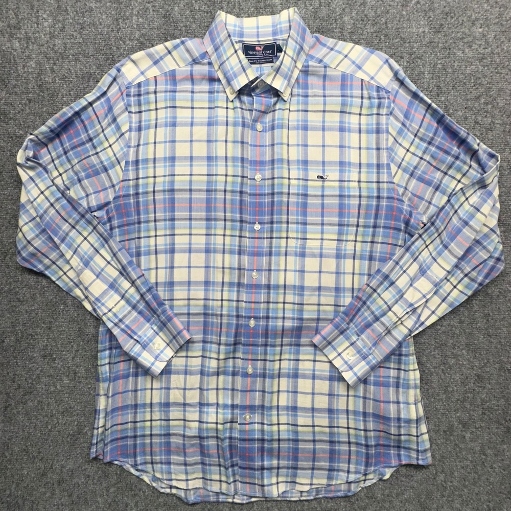 Vineyard Vines Slim‎ Fit Tucker Shirt Mens Medium Blue Plaid Excellent Cotton